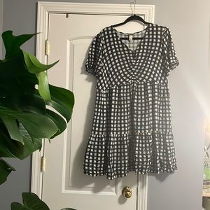 Ava & Viv blue & cream short sleeved dress with ruffle hem